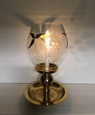 VTG PartyLite Tuscany Calypso Gold Leaf 11" Hurricane Lamp Candle Etched Grapes