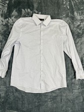 J. Ferrar Mens Slim Fit Stretch Button-Up Shirt White Dot Lg 16-16.5 32-33