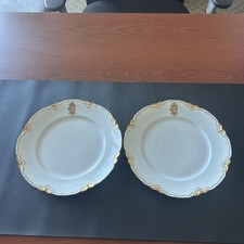 2 Haviland France Plates Monogram Gold Letters Ruffled Gold 1 Small Chip