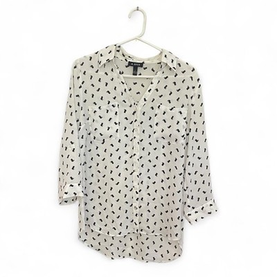 A BAYER Cat Print Women s Blouse Size L Black/White