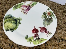 VALORI HOME ITALY Printed Vegetables Large 14" Serving Plate Platter Ceramic