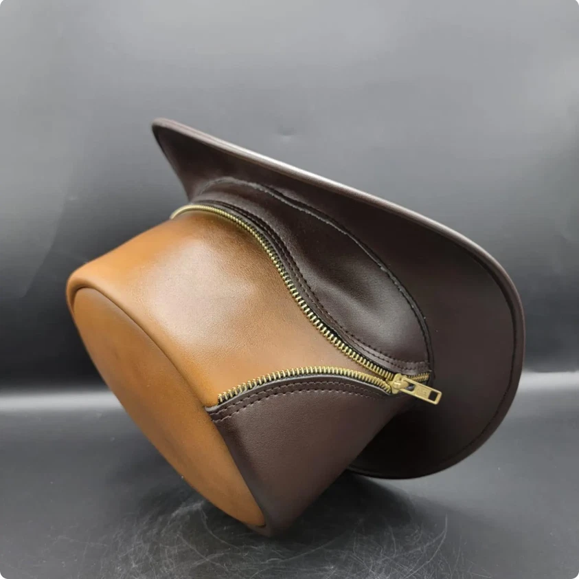 Sombrero Steampunk de Cuero Marrón Hecho a Mano Cremallera de Latón Gótico Festival Victoriano Foto 2 de 4