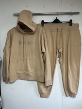 DKNY taupe cotton blend sequin-logo hoodie and matching jogger set XL