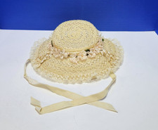 Antique Edwardian Style Straw Ladies Hat with Fabric Flowers