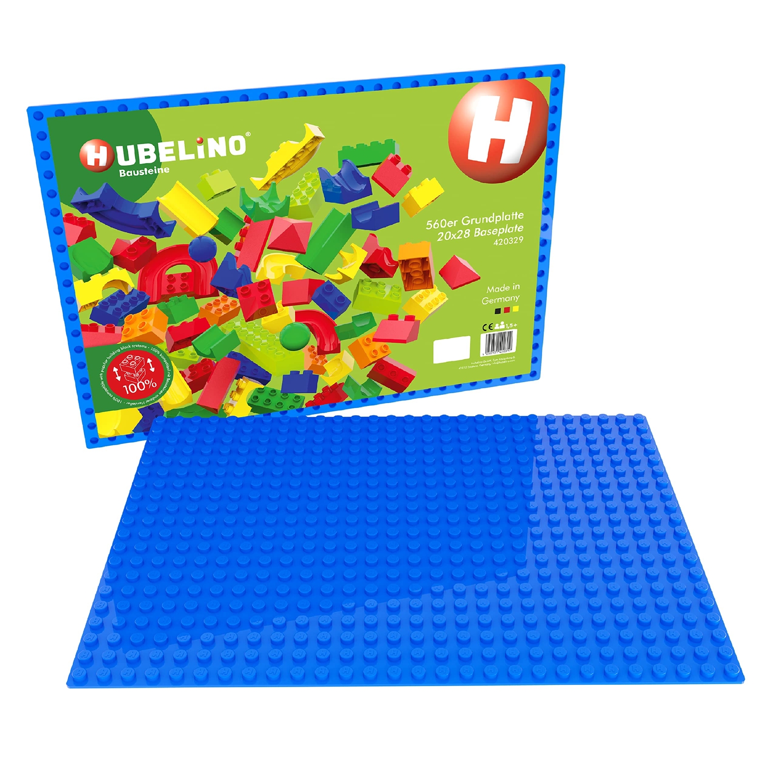 Hubelino 420329 kogelbaan, bodemplaat 560 noppen, blauw, compatibel
