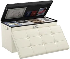  Storage Ottoman Bench with Lock,Fireproof Folding 30"D x 15"W x 15"H Beige