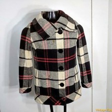 Liquid Wool Pea Jacket Coat Overcoat Womens Size 4 Plaid Check