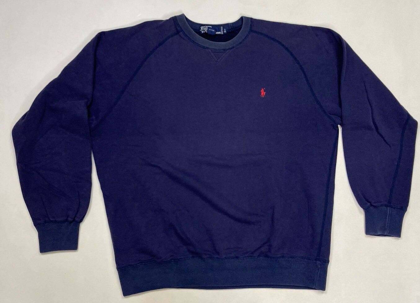VINTAGE Polo Ralph Lauren felpa girocollo uomo piccola blu pony rosso anni 90