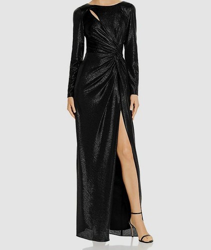 Aqua Womens Khloe Metallic Long Evening Dress Black 0