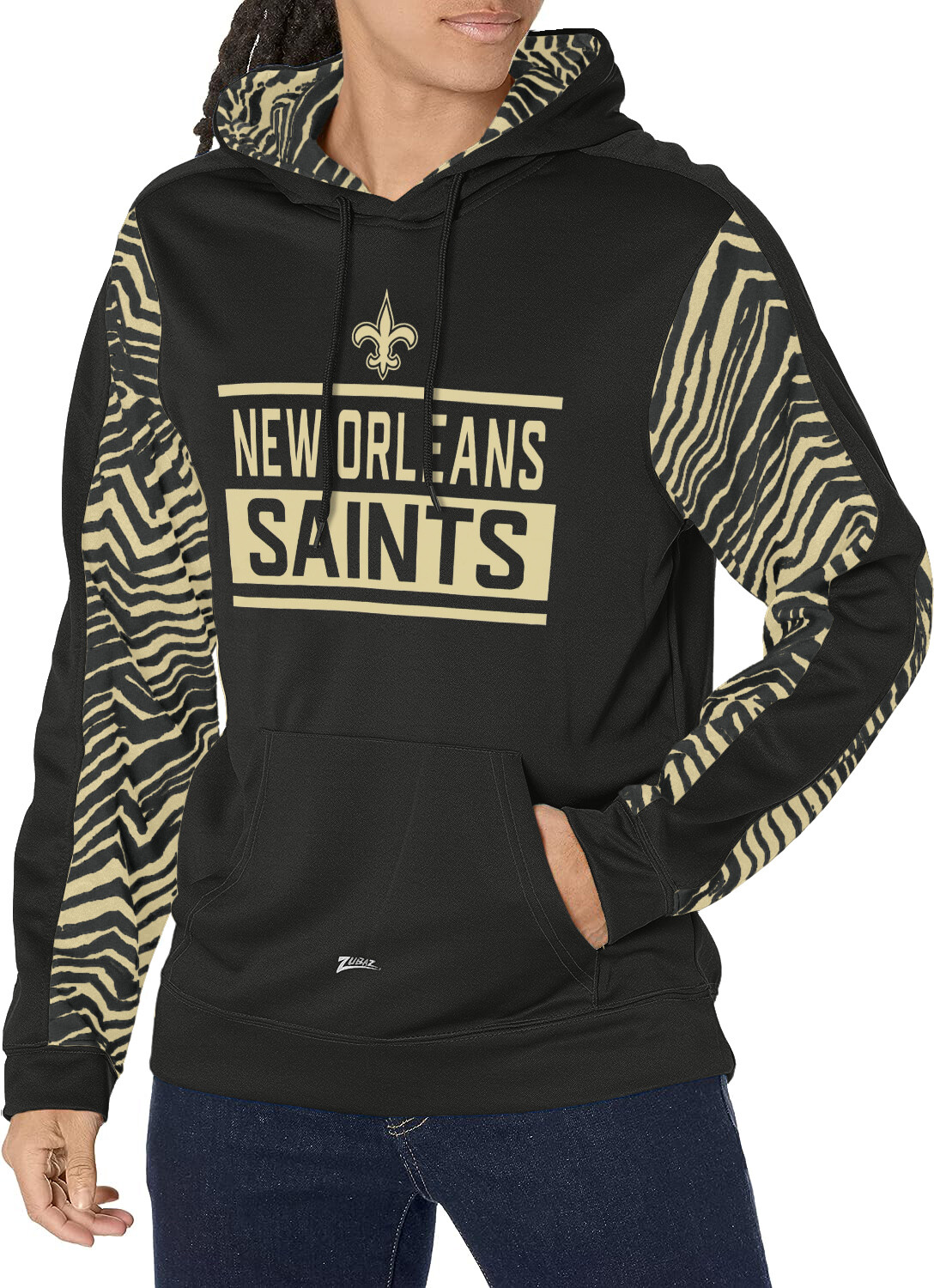 Толстовка-пуловер Zubaz NFL Mens New Orleans Saints командного цвета с зебровыми вставками