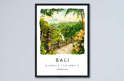Bali Aquarell Poster Bali Reise Druck Bali Wandbild Bali Landschaft Gemälde