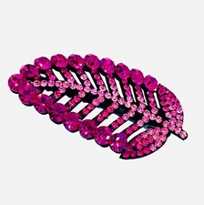 USA HANDMADE LEAF Hair Clip Hairpin use Swarovski Crystal Elegant Hot Pink L6