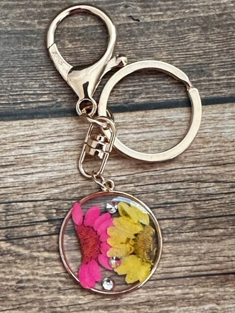 Dried Flowers Key Chain Backpack Tag Zipper Pull Hot Pink Yellow Gold Charms-image