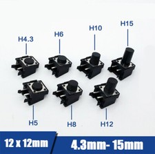 12 x 12mm Momentary Tactile Push Button Switch PCB SPST 2 Pin Height 4.3 - 15mm