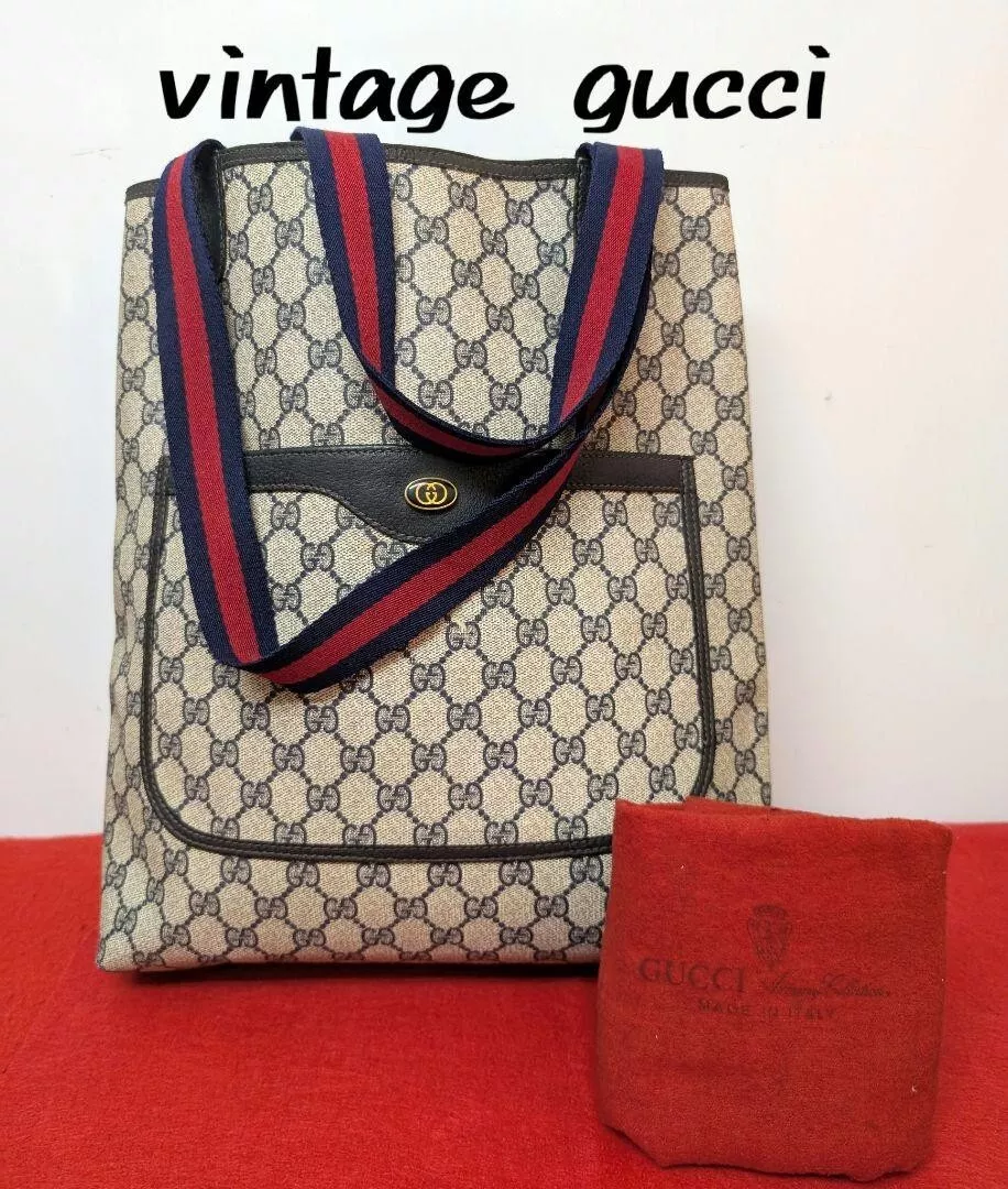 Sac fourre tout GUCCI Sherry Line GG Supreme PVC cuir marine avec sac de rangement occasion