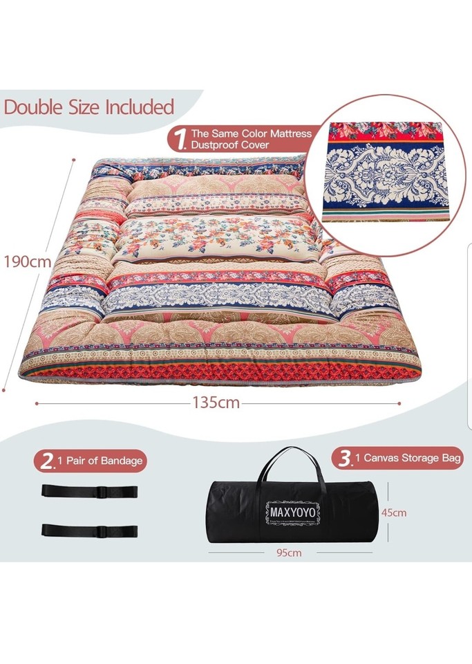MAXYOYO Bohemian Retro Floor Mattress Vintage Floral Japanese Futon