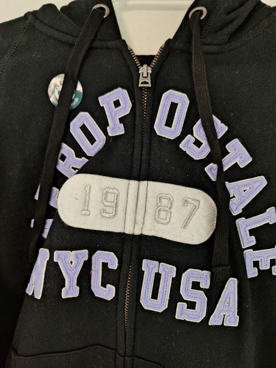 Aeropostale NYC USA Full-Zip Hoodie Women's Large Black NWT
