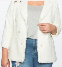 Eloquii Blazer Off White Double Breasted Gold Threading Woven Throughout Sz 16