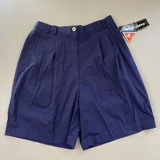 Vintage Le Coq Sportif Shorts Womens 10 Blue High Waist Pleated Chino 27x7 NEW