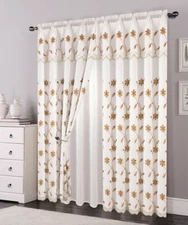 2 Panels 2-Layer Voile Sheer Embroidered Rod Pocket Window Curtain Panel Valance