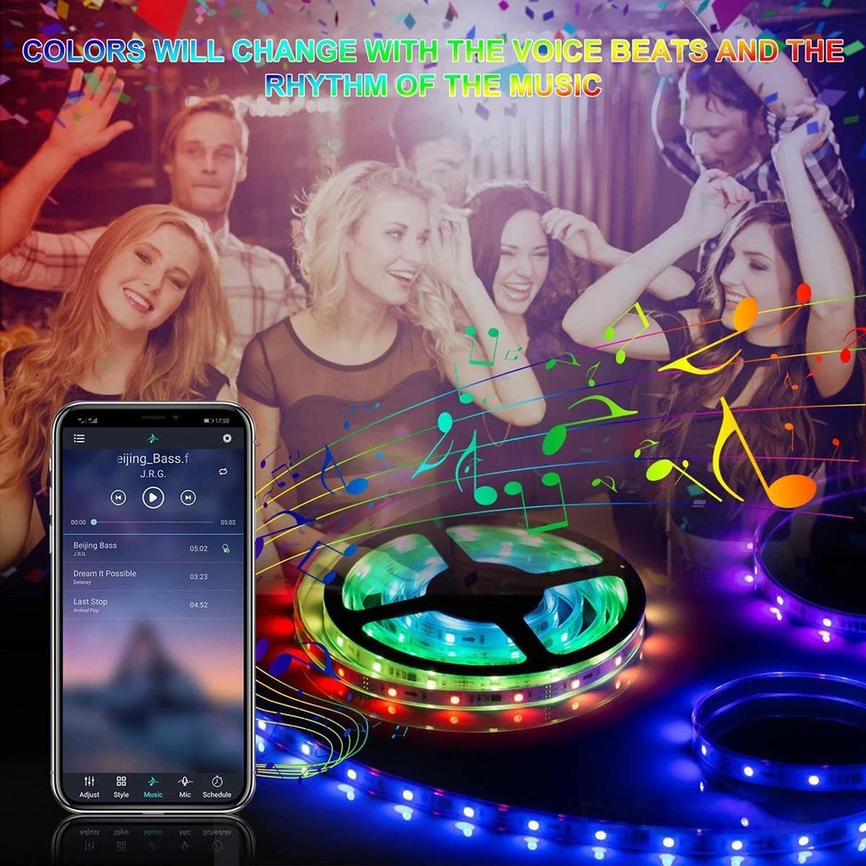 20M 10M 5050 LED Strip Lights RGB Bluetooth Music Christmas TV BACK Home Deco - Image 3 of 4
