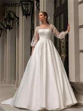 Simple Long Sleeve Wedding Dresses Applique Bridal Gowns A-Line Wedding Gowns