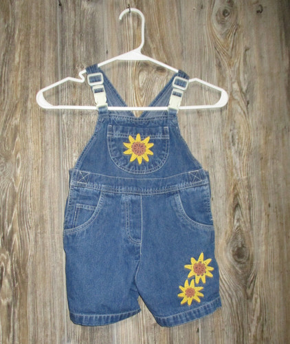 Toddler Girls Sunflower Blue Jean Bib Overall Shorts shortalls size 4T