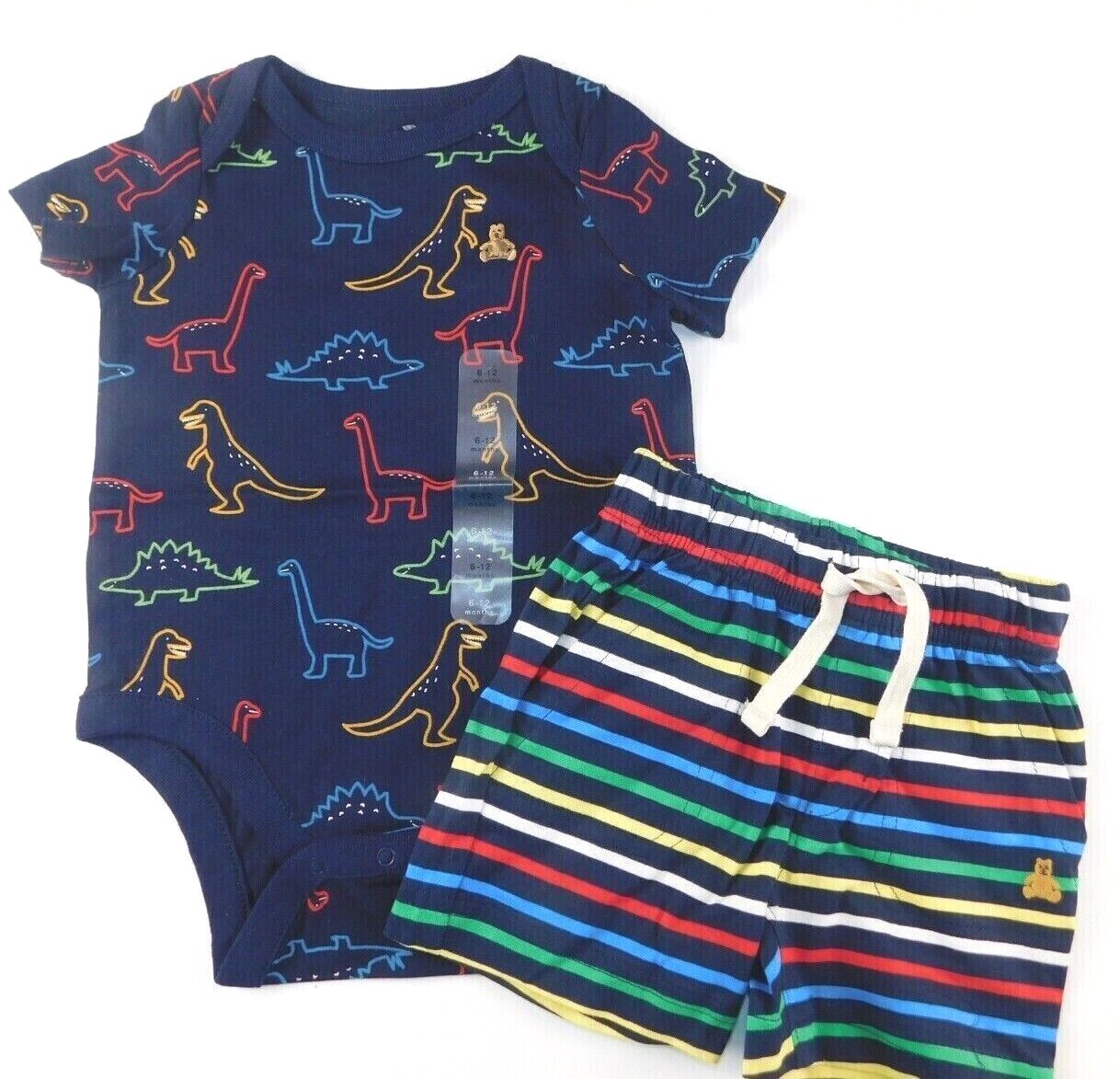 TOP/BODYSUIT & SHORTS SET--GAP--Baby Boy 2 Pc DINOSAURS--SIZE 3-6M--NEW-image