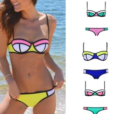Summer  Neoprene Bikini Set Wet Suit Swimsuit Triangle Mesh Top Adjustable Ties