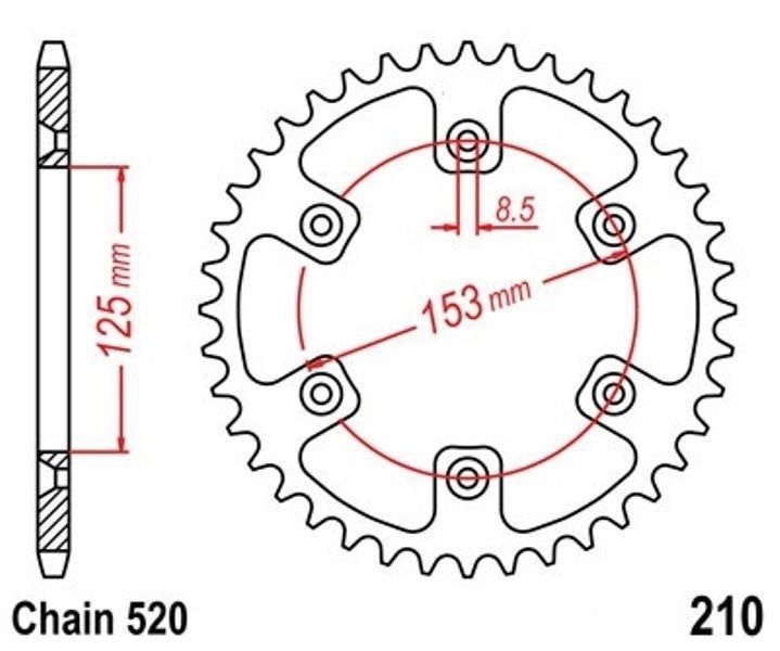 Couronne 45 dents en acier pas 520 pour moto Honda CRF 230 F 2005-2007