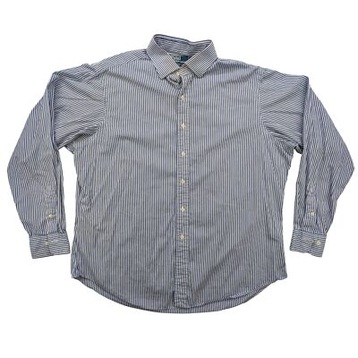 Polo Ralph Lauren Shirt Mens 17.5 Regent Classic Fit Blue White Stripe Button Up