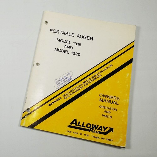 Alloway Rau Portable Auger Models 1315 1320 Owners Manual Operation & Parts S4GV eBay