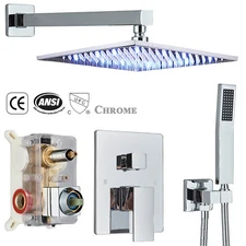 Shower Faucet Set with Valve Shower System LED Rain Shower Head Combo Wall Mount