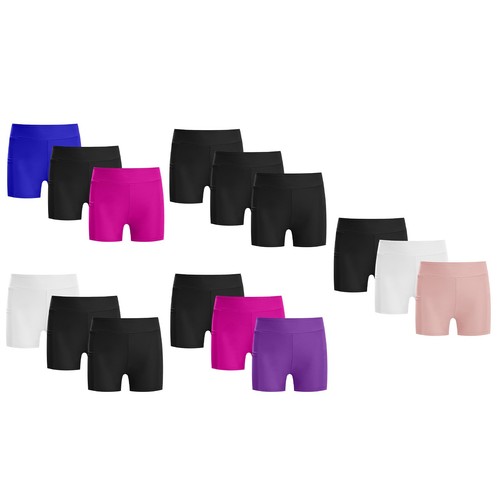 Kids Girls Bottoms 3Pcs Shorts Training Pants Biker Activewear Gym Exercise - Picture 3 of 26