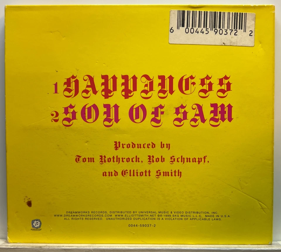 Elliott Smith : Happiness (CD Single 1999 Digipak Dreamworks SKG) *Rare* *Good* - Image 2 of 2