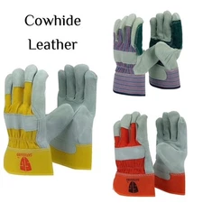 12 pairs Leather Palm Safety Split Cowhide Welding Cuff Work Gloves 9339
