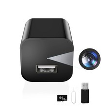 1080P Mini Security Camera Charger W/ 64GB Card Motion Detection Indoor No WiFi