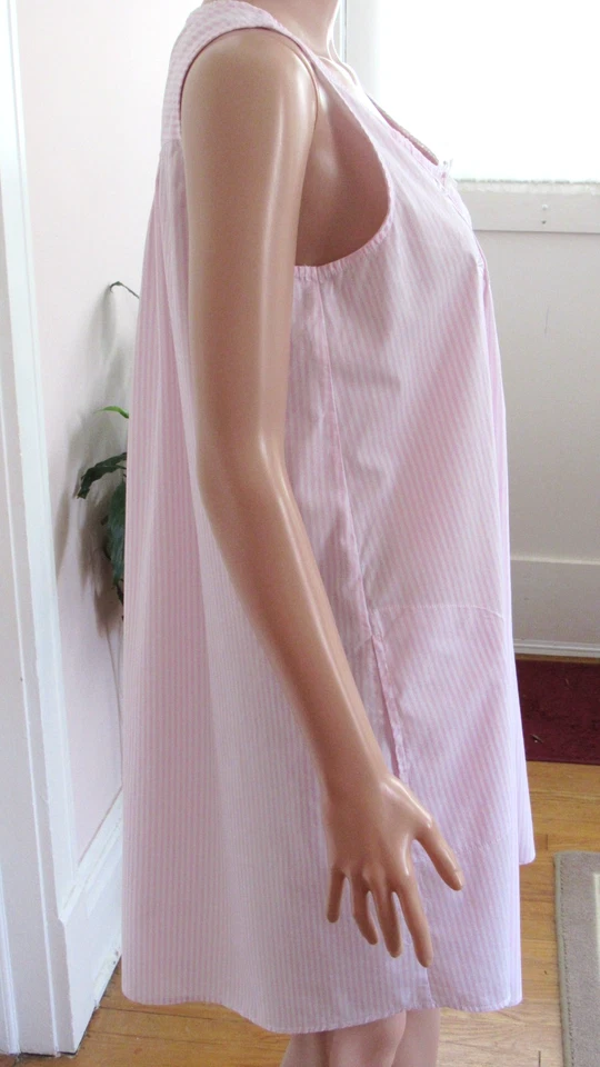 Miss Elaine Pink & White Striped Sleeveless 100% Cotton Embellished Nightgown M - Image 4 of 4
