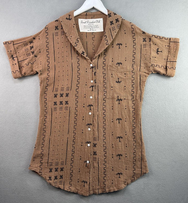 Sweet Paradise Club Shirt Medium Button Up Tribal Mud Cloth Print Bali Beach
