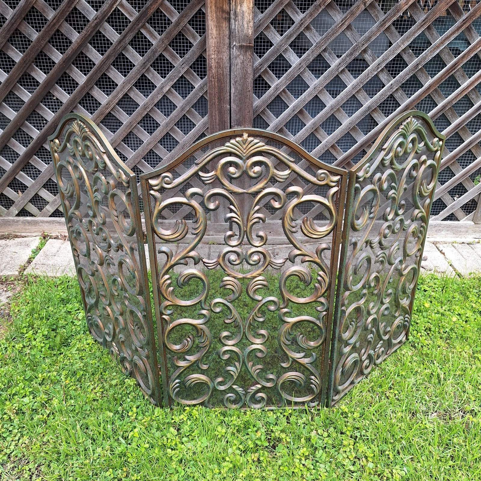 Vintage 3 Panel Foldable Metal Decorative Fireplace Screen 5