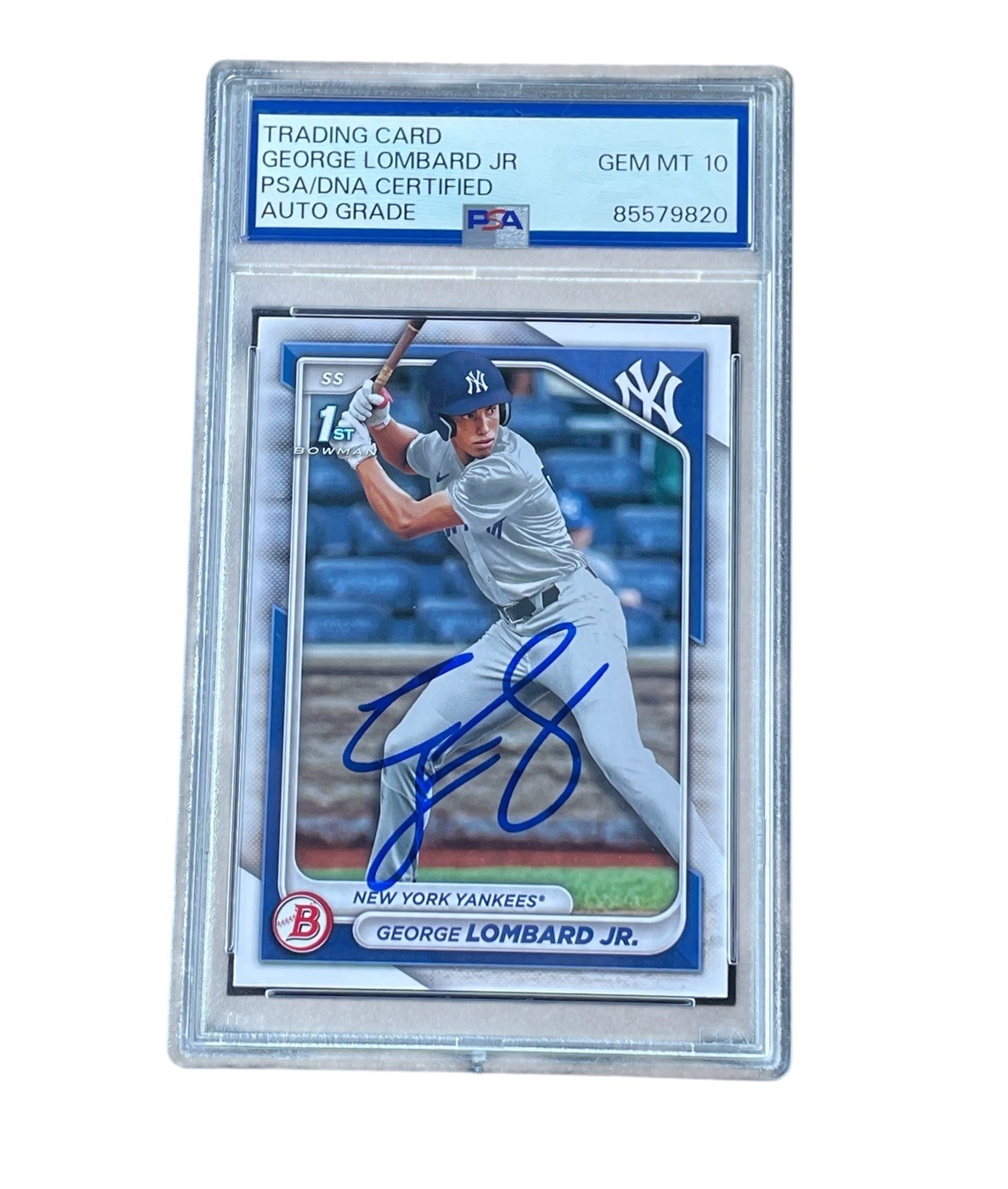 George Lombard Jr Signed Card 2024 1st Bowman Paper Auto New York Yankees PSA 10