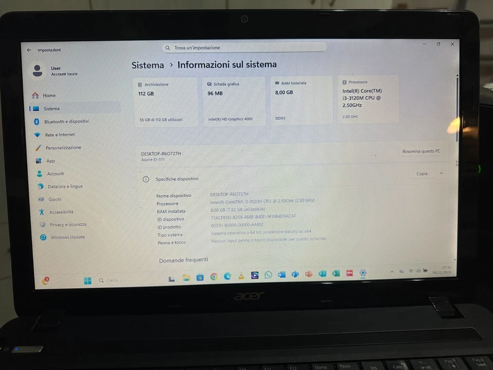 Notebook Acer Aspire E1-571-33124G50 Intel i3 SSD 120GB RAM 8GB HD Graphics 4000 - Immagine 3 di 4