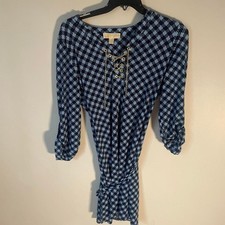 Michael Kors Womens Size Large Blue and Black Houndstooth Dress