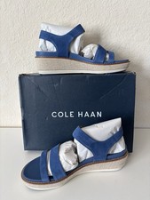 NIB Cole Haan OG Peyton Flatform Sandals SZ 7 Blue Suede /Natural Canvas