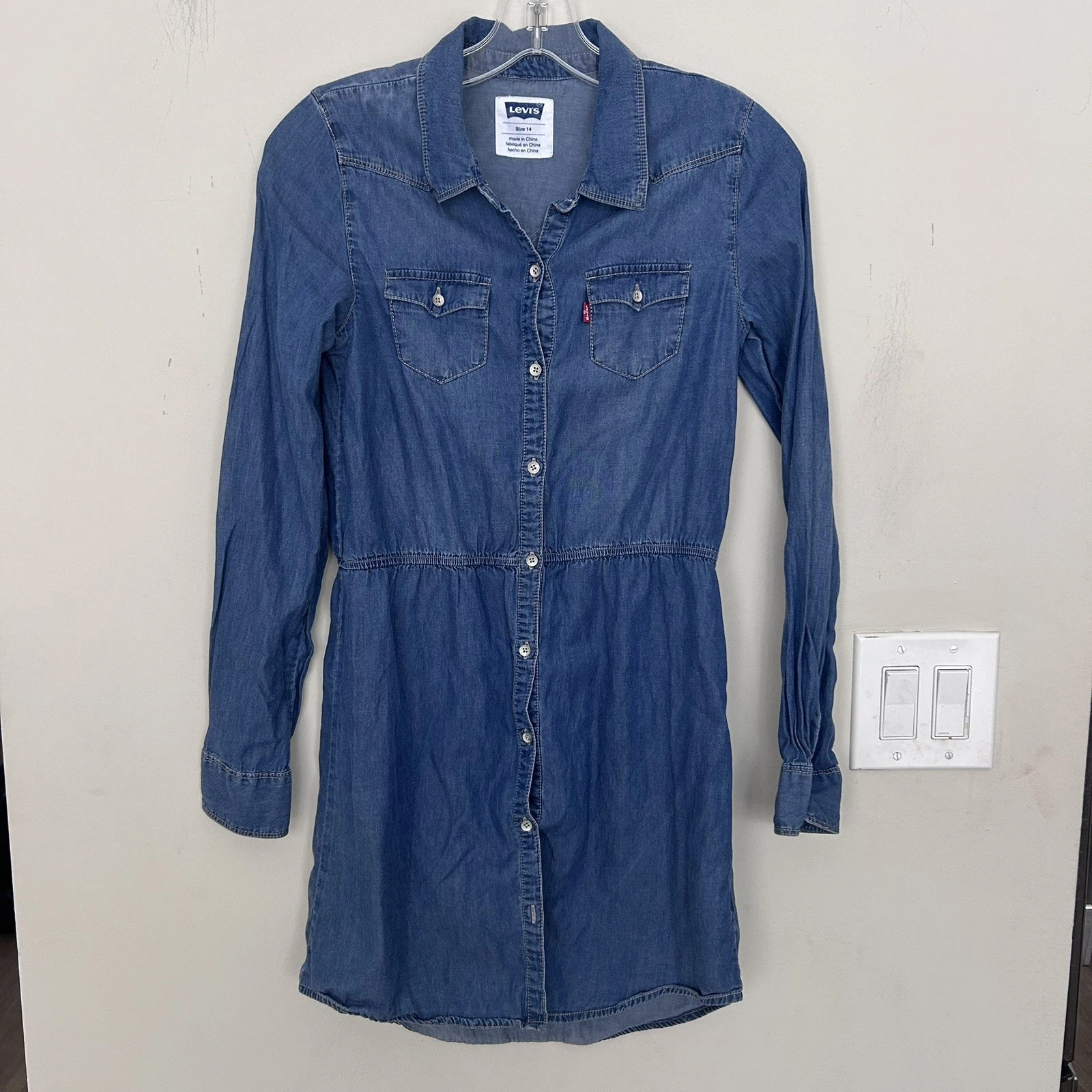Levi's girls' denim long-sleeve button-up shirt dress, Size Teen 14