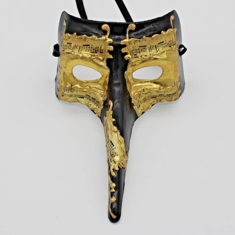 VTG Authentic Venetian Paper Mâché Long Nose Masquerade Mask  Black & Gold-Leaf - Image 2 of 4