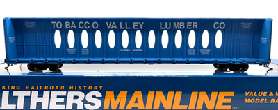 HO WALTHERS MAINLINE 910-4808 72' CENTERBEAM FLAT CAR TOBACCO VALLEY LUMBER AOK