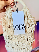 Zara Damen Beuteltasche Eimer gehäkelt Baumw...