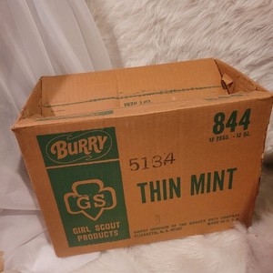 Vintage Girl Scout Cookie Empty Box Burry 844 Thin Mints Split Side And Dents