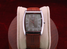Vintage Men Seiko quartz Barrel-Tank Green Dial Light Brown leather Dress Watch